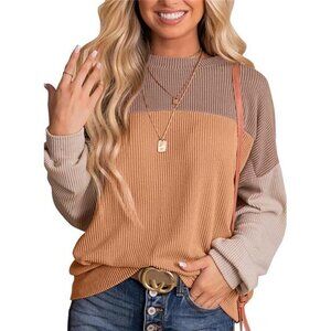 Striped Knit Pullover – Color Block Crewneck, Loose Fit Sweater